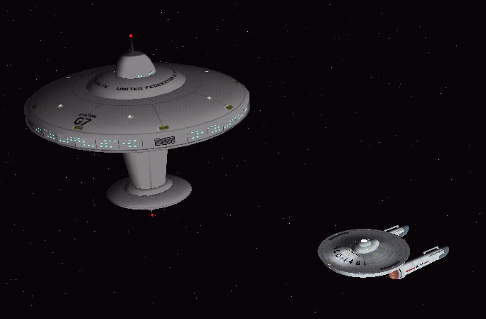 The Mikasa-class frigate U.S.S. <i>Kusanagi</i> at Space Station G-7.
